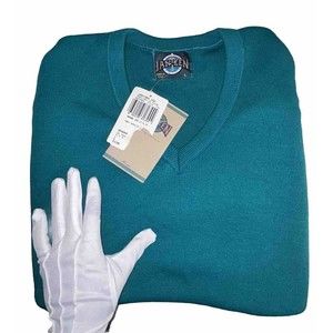 Jantzen Sweater VTG Men Green Teal  V-Neck Made In USA NWT Deadstock Size Large